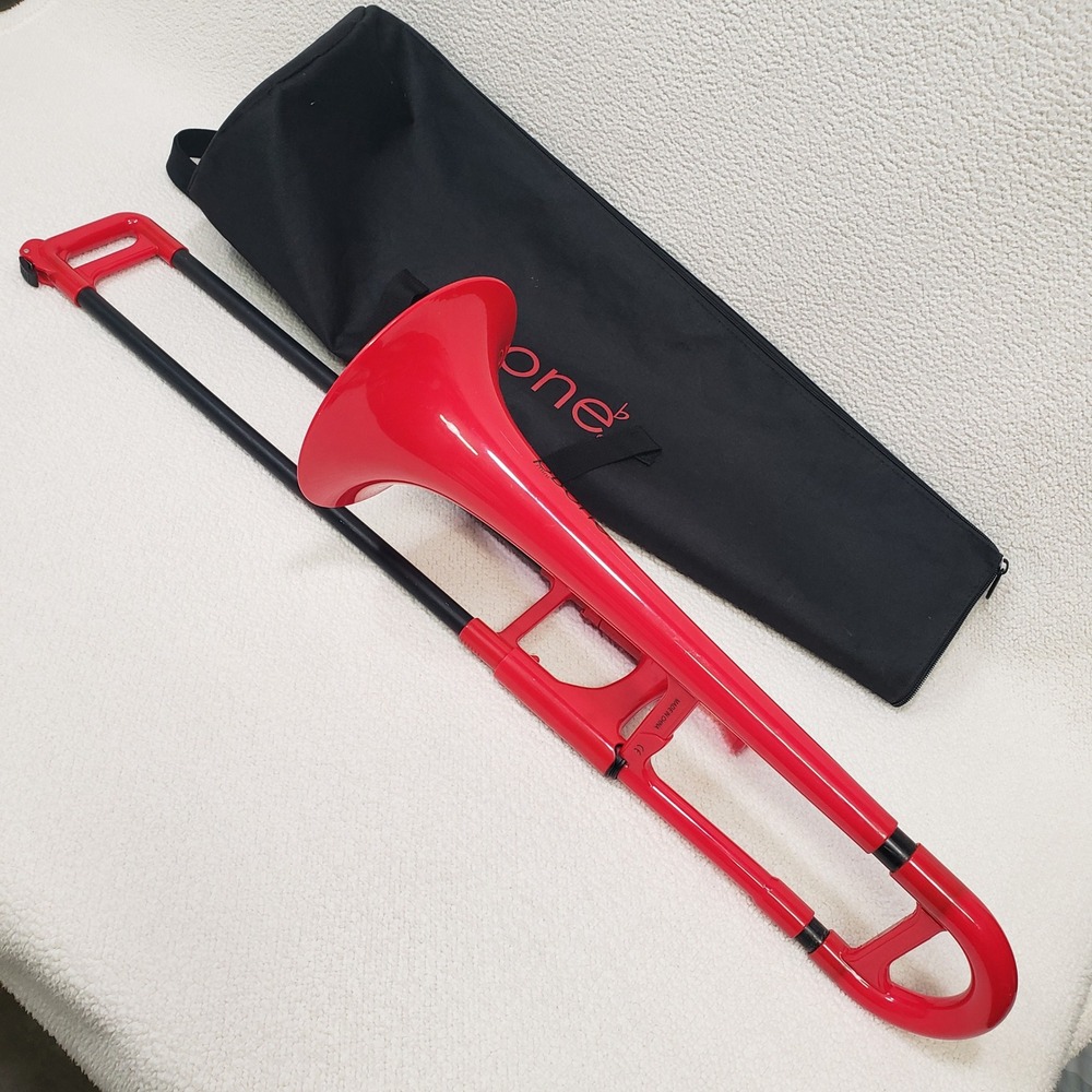 pBone Mini Alto Trombone Kids Red Plastic Eb Key Brass Instrument Gig Bag